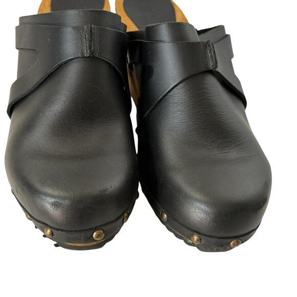 NWOB Sanita Leather Sweedish Clogs Cut out Wood Wedges 37 - Picture 7 of 9